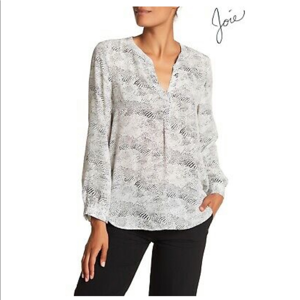Joie V-Neck Long Sleeve Print Silk Blouse